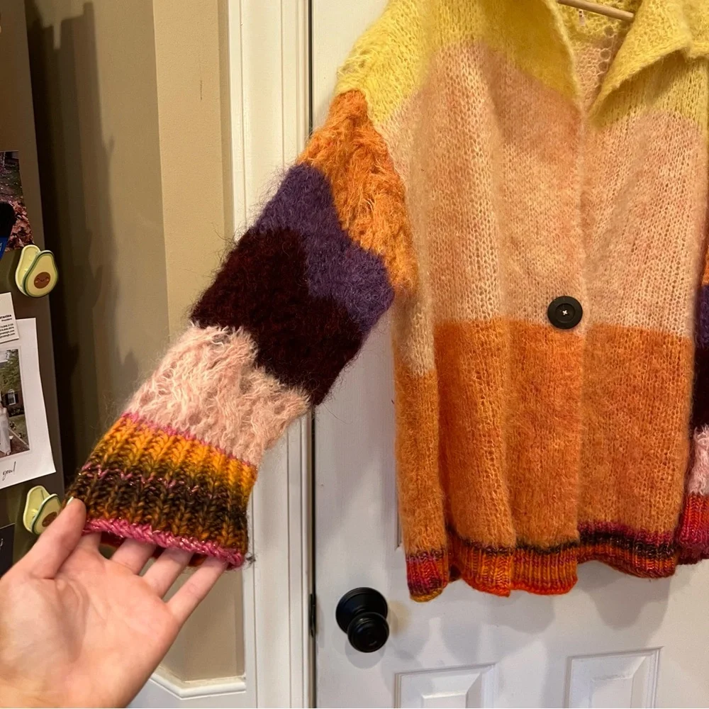 Free People Rainbow Daydream Tunic Cardi Sunset Mohair Alpaca Wool Cardigan XS/S